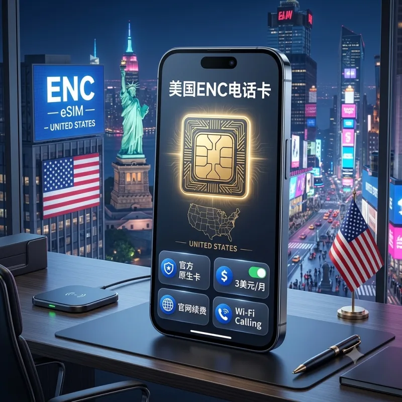 美国ENC原生卡｜3 美元/月｜wifi calling无限通话短信